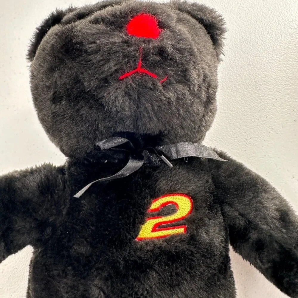Vintage Black Plush Bear‎ Red Nose & Embroidered 